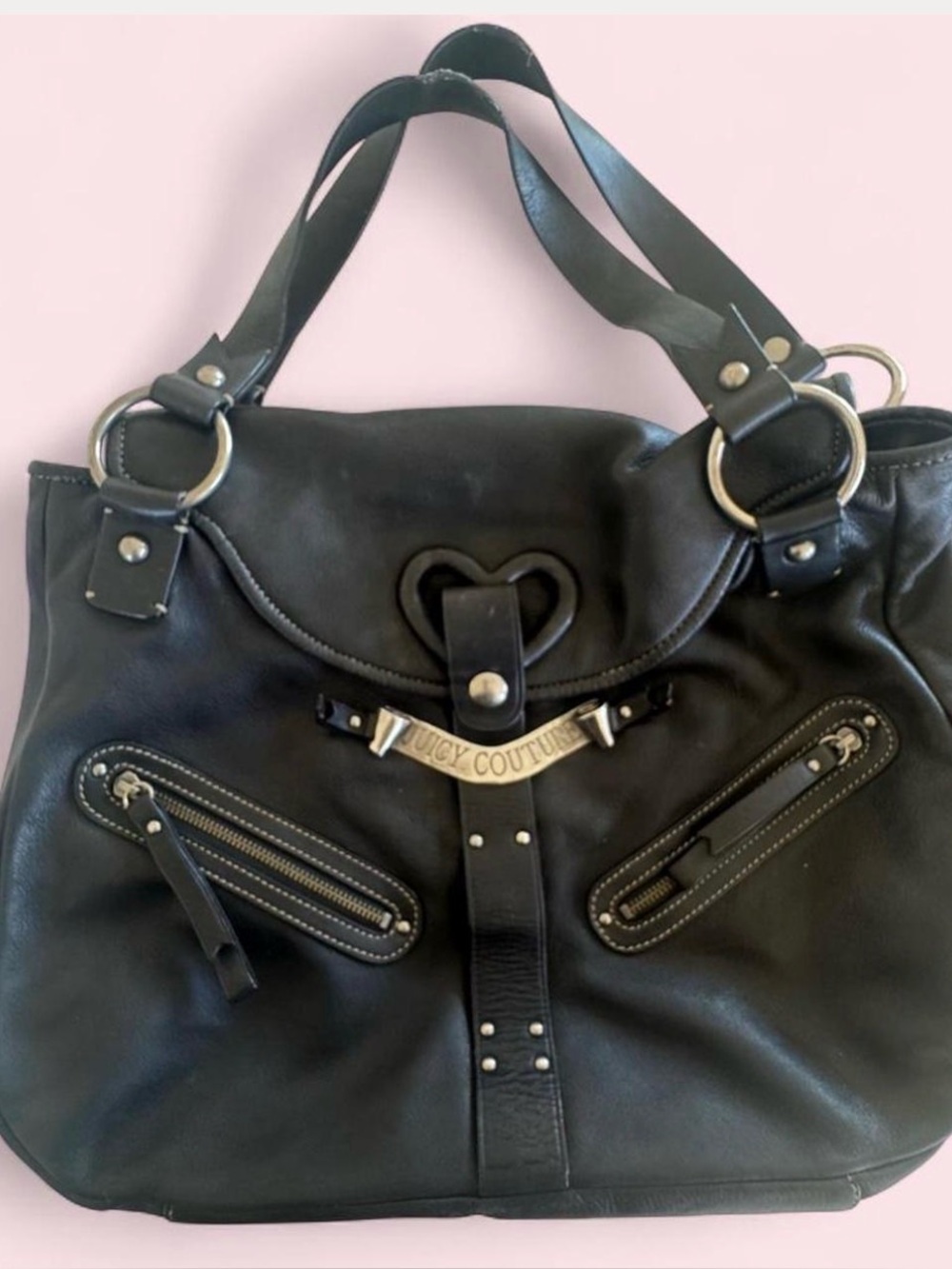 Vintage Juicy Couture Black Leather Tote / Shoulder Bag